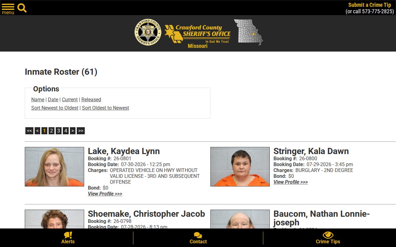 Crawford County arrest search current booking roster