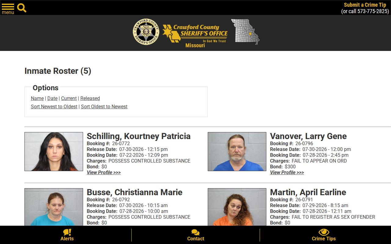 Crawford County arrest records released booking log