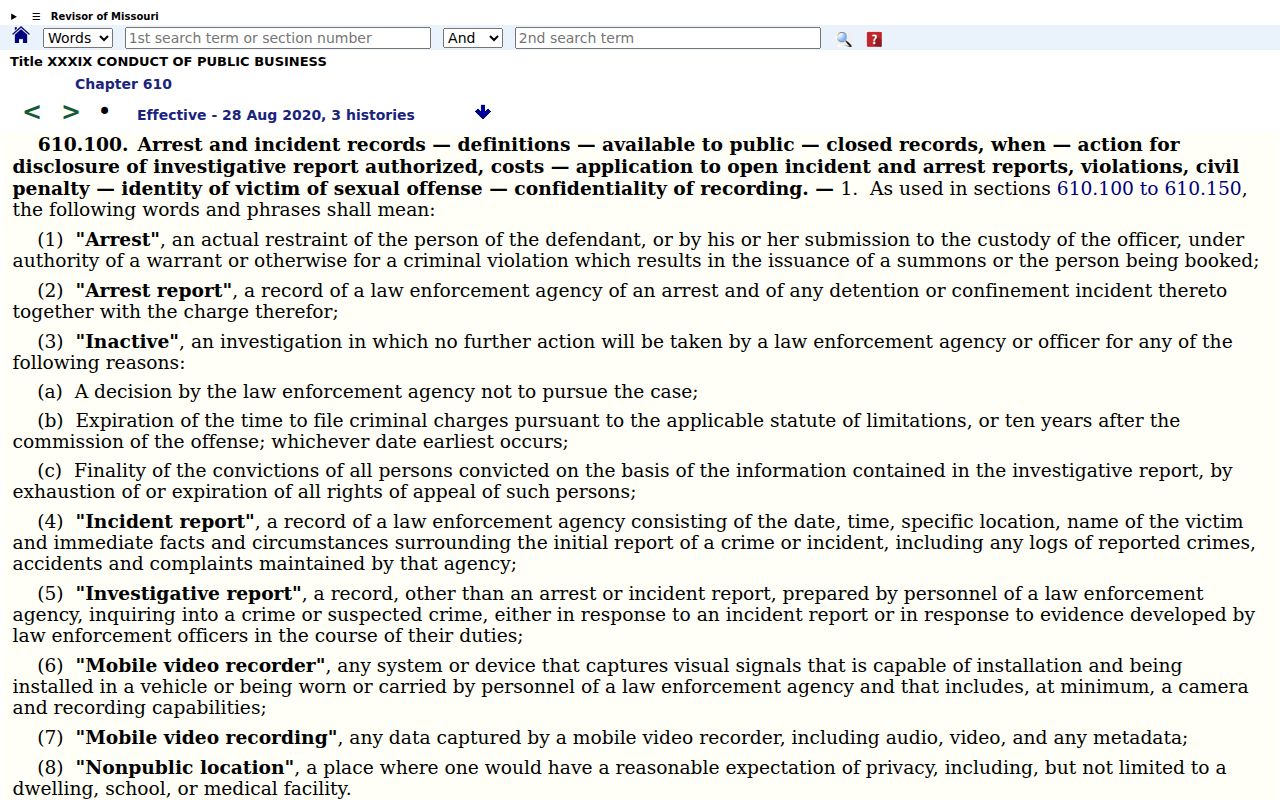 Missouri Sunshine Law for Crawford County arrest records