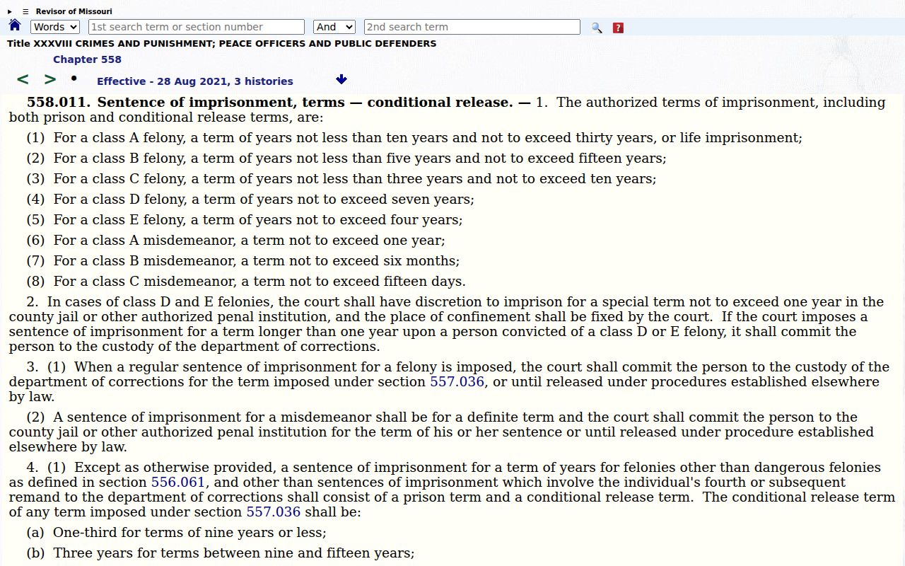 Missouri sentencing classes for Crawford County court case lookup
