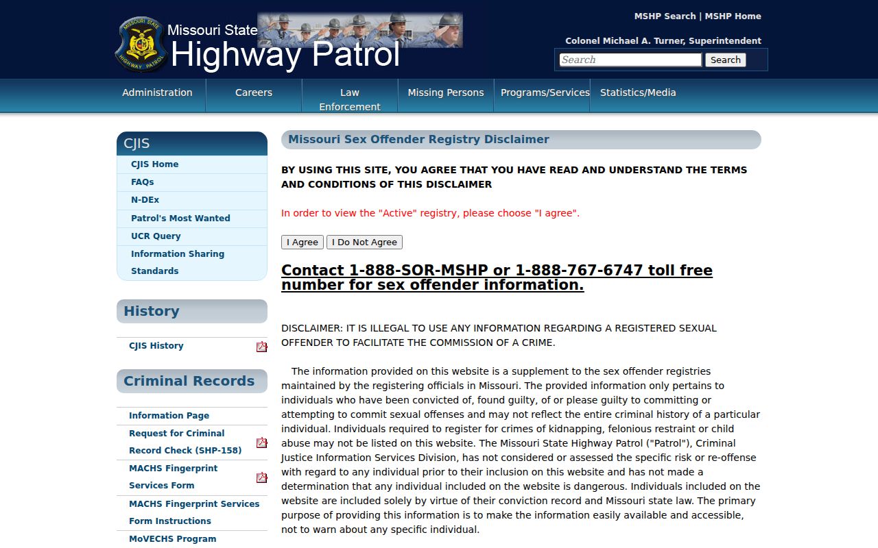 Crawford County sex offender lookup entry at the Missouri registry